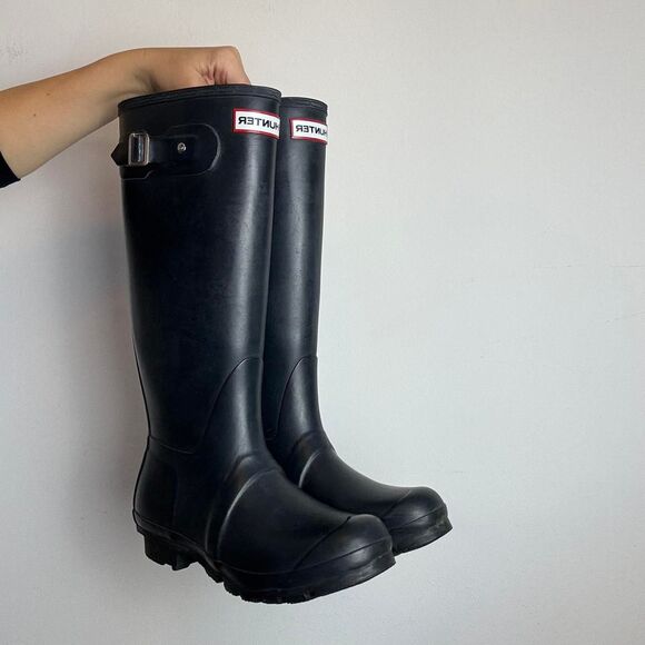 Hunter Womens Dark Blue Knee High Rubber Raining Boots - Picture 1 of 5